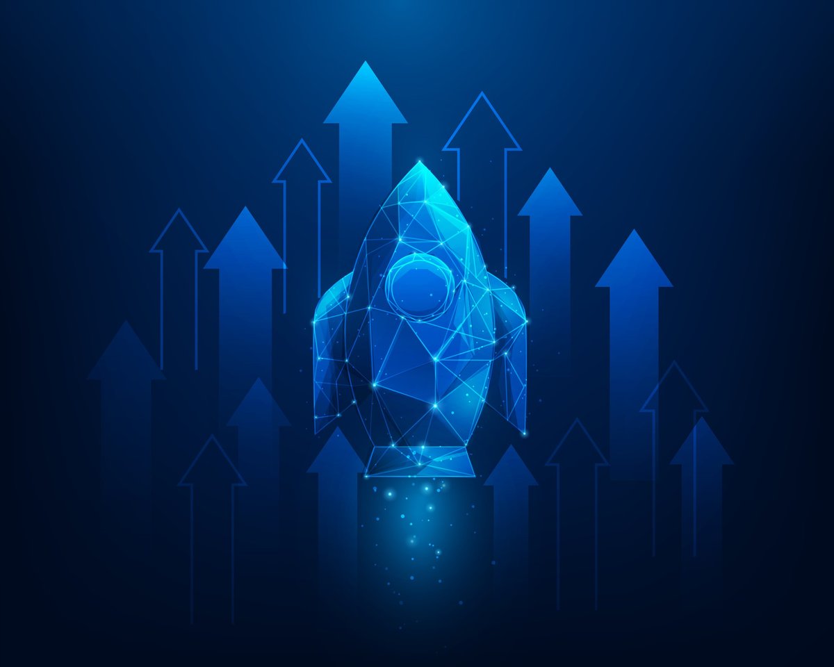 Business startup rocket launch and upward growth arrows