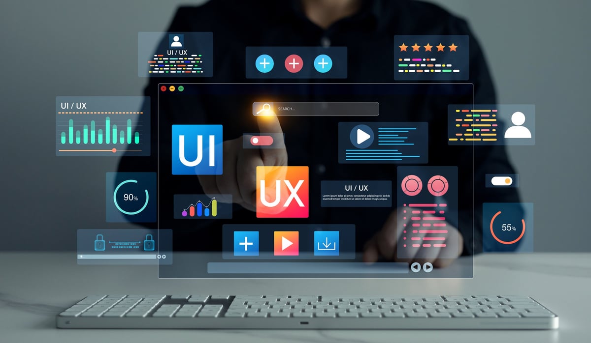 Professional small business web design concept with graphics and layout