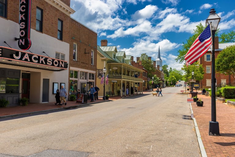 Small town main street storefronts in a southern community