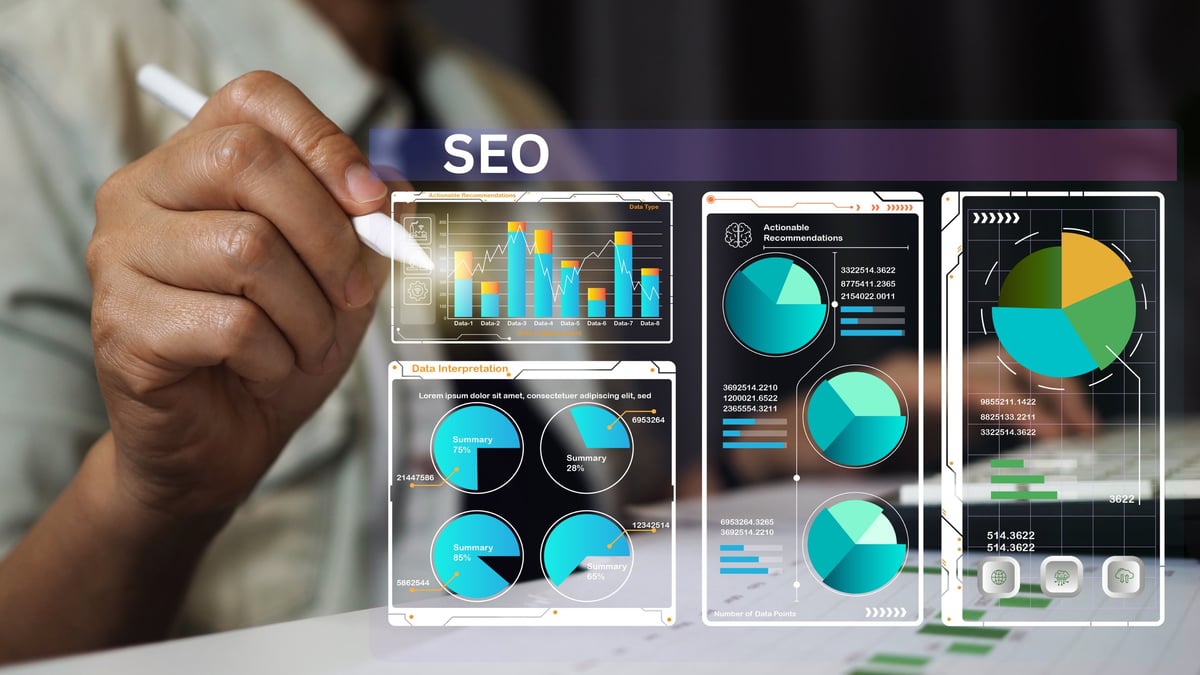 SEO specialist reviewing search engine optimization dashboard