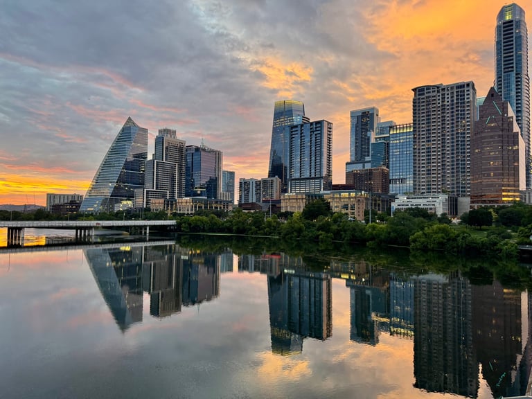 Downtown Montgomery Alabama city skyline at sunset