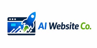 AI Website Co. logo with blue rocket launching from a laptop window icon